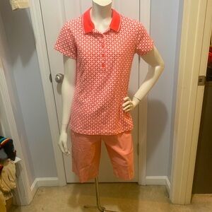 Never Worn Sm Land’s End Women’s Shirt Salmon Pink Geometric Pattern Golf Casual